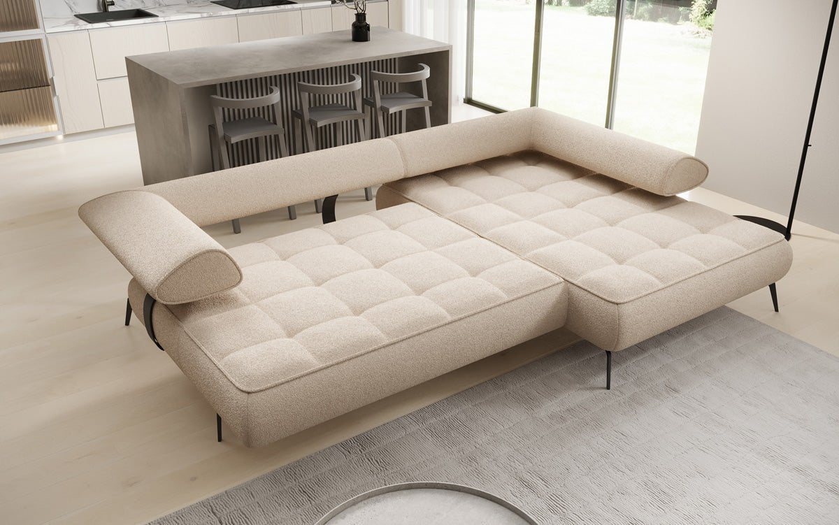 Modernes Bouclé Ecksofa Sydney L II: Elektrische Schlaffunktion, Stilvoll & Geräumig