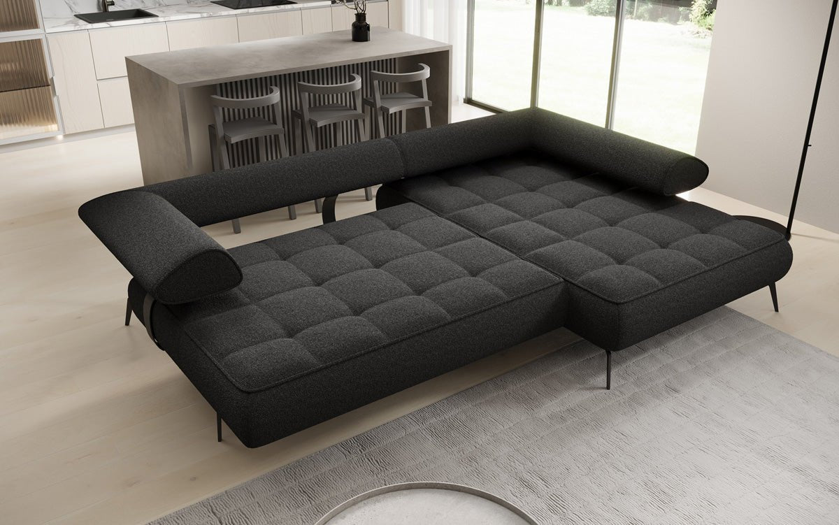 Luxus U-Sofa Sydney L mit elektrischer Schlaffunktion und Bouclé-Stoff