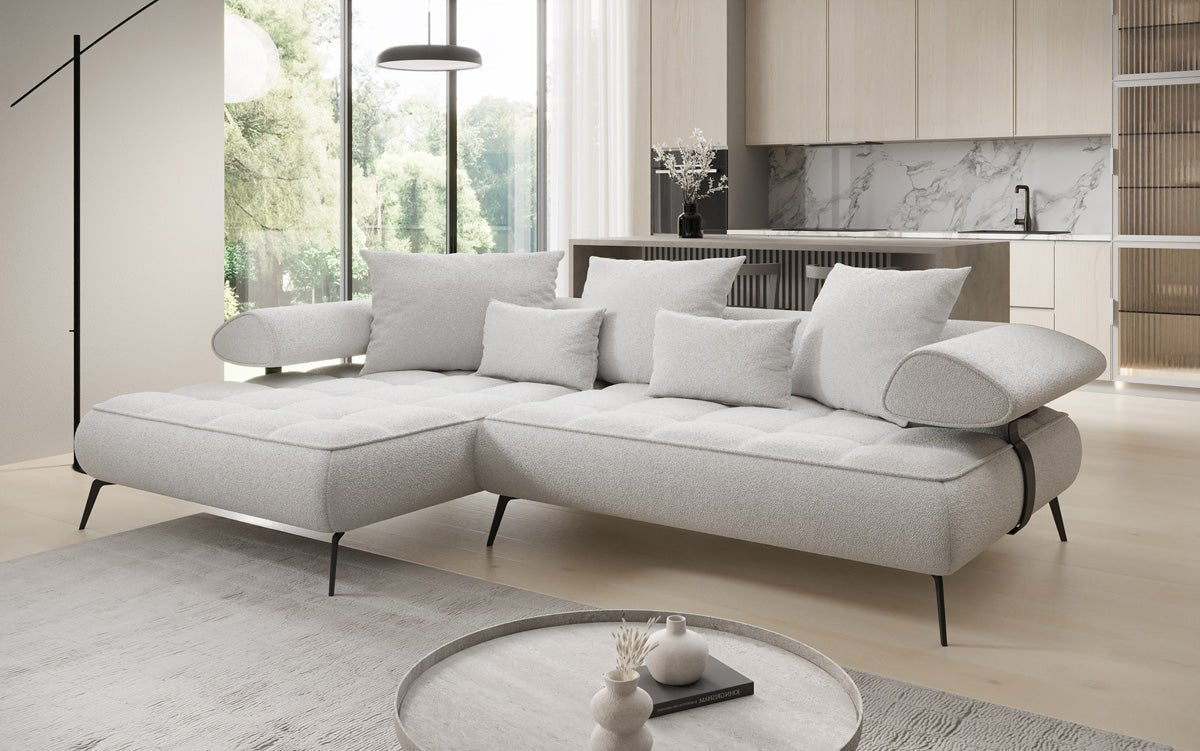 Luxus U-Sofa Sydney L mit elektrischer Schlaffunktion und Bouclé-Stoff