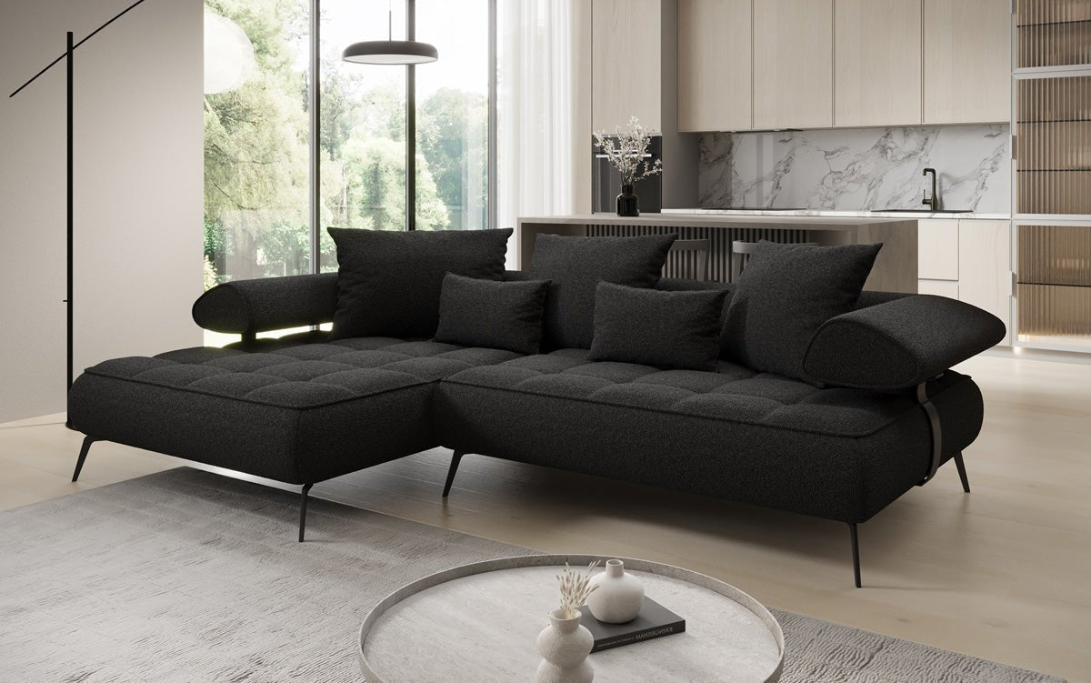 Luxus U-Sofa Sydney L mit elektrischer Schlaffunktion und Bouclé-Stoff