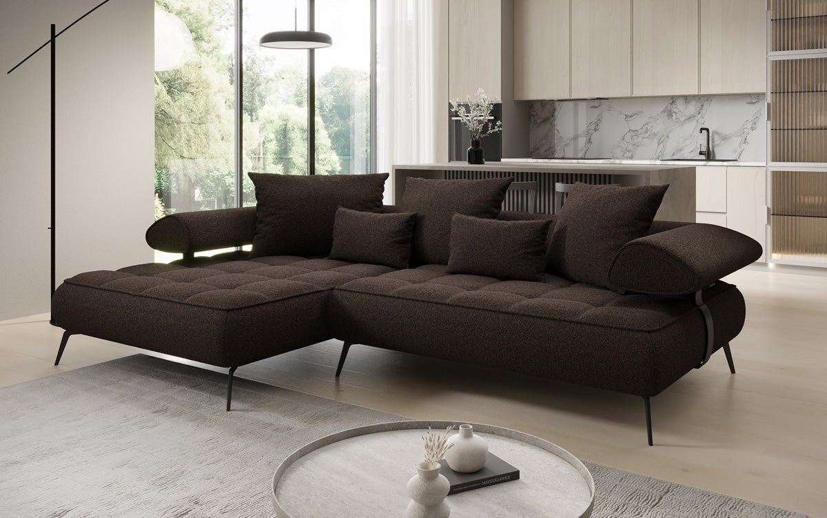 Luxus U-Sofa Sydney L mit elektrischer Schlaffunktion und Bouclé-Stoff