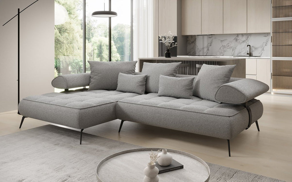 Luxus U-Sofa Sydney L mit elektrischer Schlaffunktion und Bouclé-Stoff