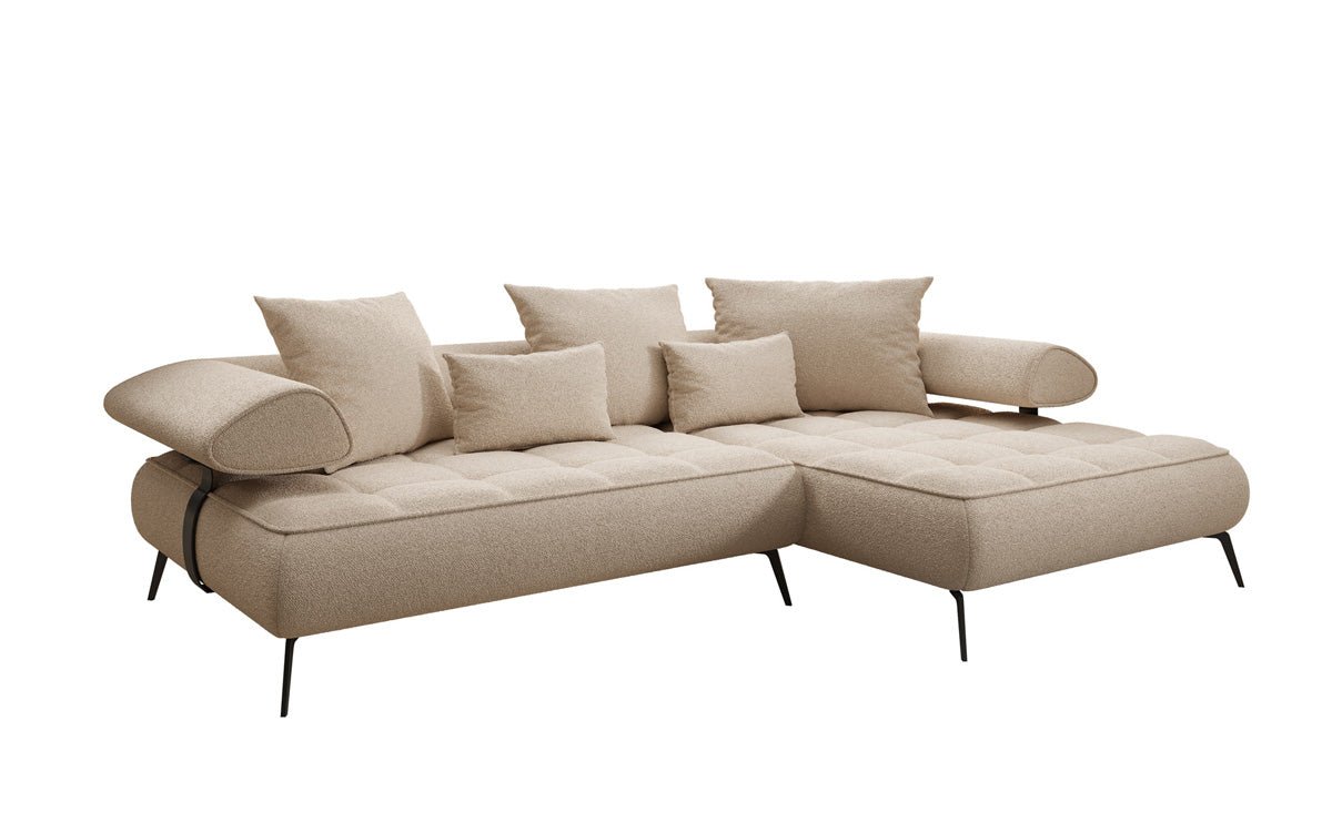 Luxus U-Sofa Sydney L mit elektrischer Schlaffunktion und Bouclé-Stoff