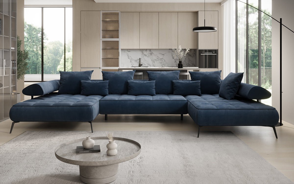 Luxuriöses Sydney U-Sofa aus Samt mit Elektrischer Schlaffunktion & Stauraum