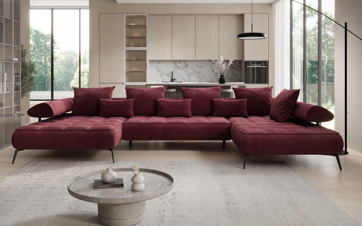 Luxuriöses Sydney U-Sofa aus Samt mit Elektrischer Schlaffunktion & Stauraum