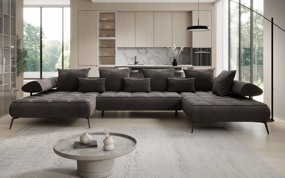 Luxuriöses Sydney U-Sofa aus Samt mit Elektrischer Schlaffunktion & Stauraum