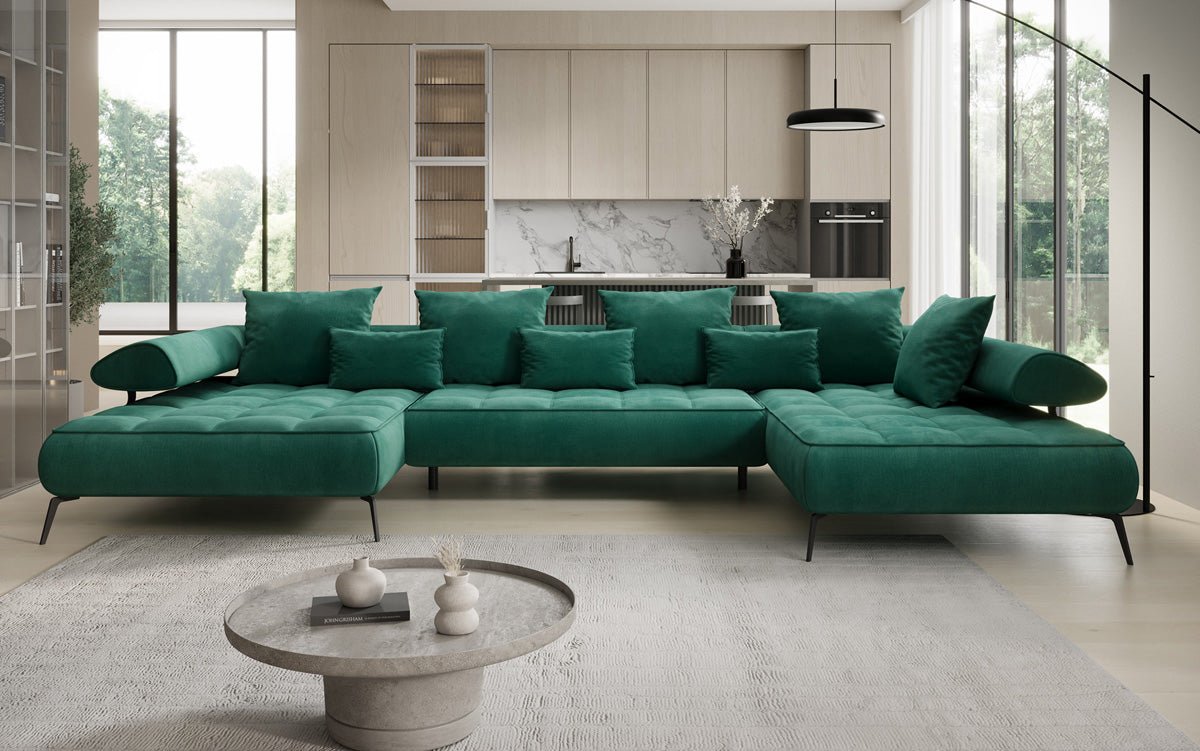 Luxuriöses Sydney U-Sofa aus Samt mit Elektrischer Schlaffunktion & Stauraum