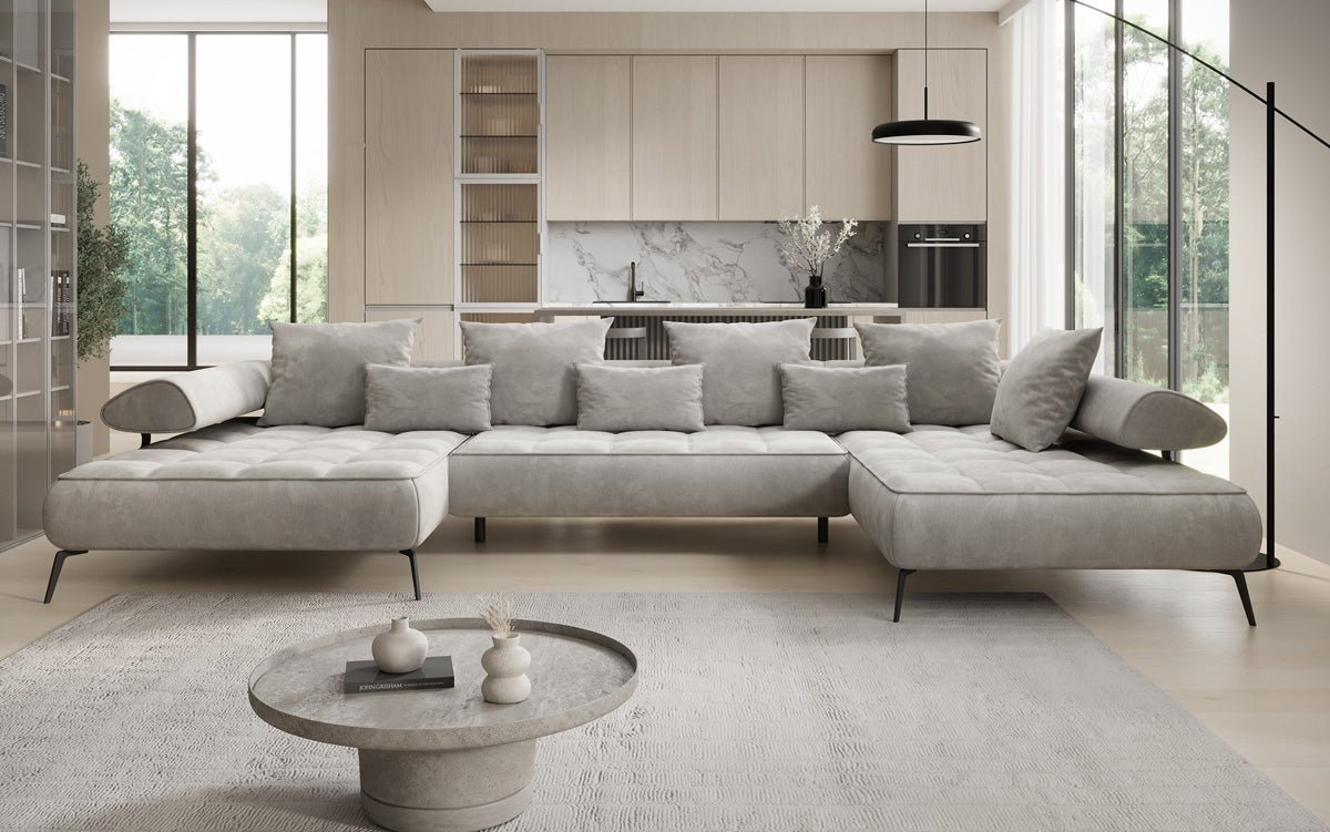 Luxuriöses Sydney U-Sofa aus Samt mit Elektrischer Schlaffunktion & Stauraum