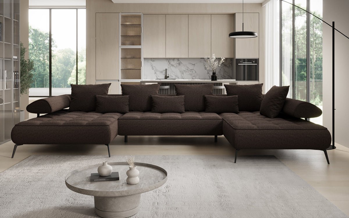 Luxuriöses Designer U-Sofa Sydney Bouclé – Elektrische Schlaffunktion, Stauraum, Höchster Komfort