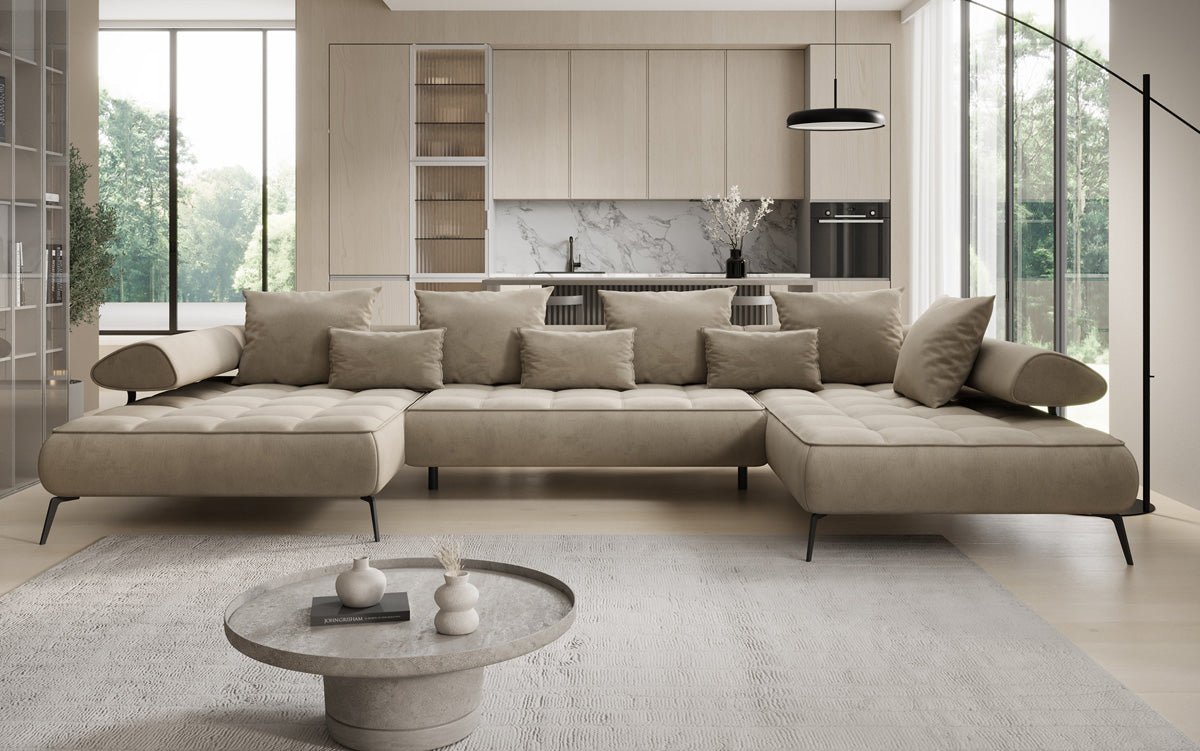Luxuriöses Sydney U-Sofa aus Samt mit Elektrischer Schlaffunktion & Stauraum