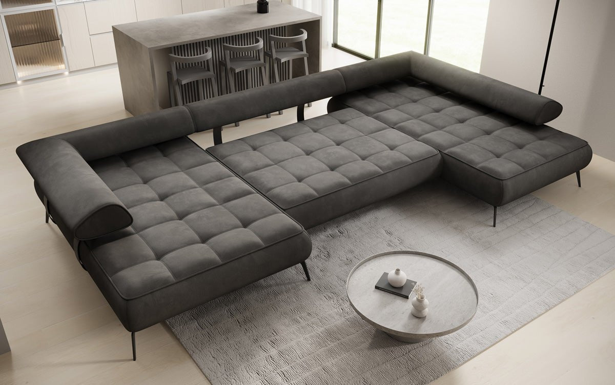 Luxuriöses Sydney U-Sofa aus Samt mit Elektrischer Schlaffunktion & Stauraum