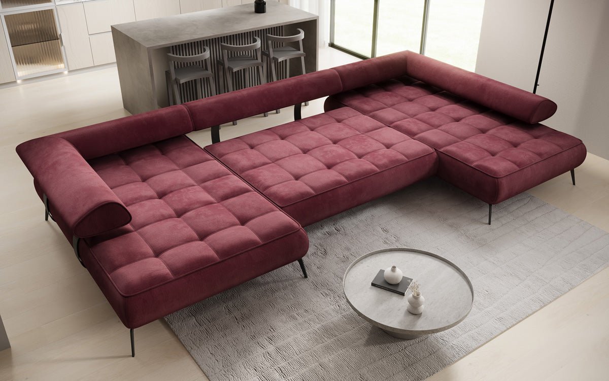 Luxuriöses Sydney U-Sofa aus Samt mit Elektrischer Schlaffunktion & Stauraum