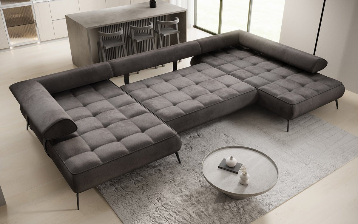Luxuriöses Sydney U-Sofa aus Samt mit Elektrischer Schlaffunktion & Stauraum