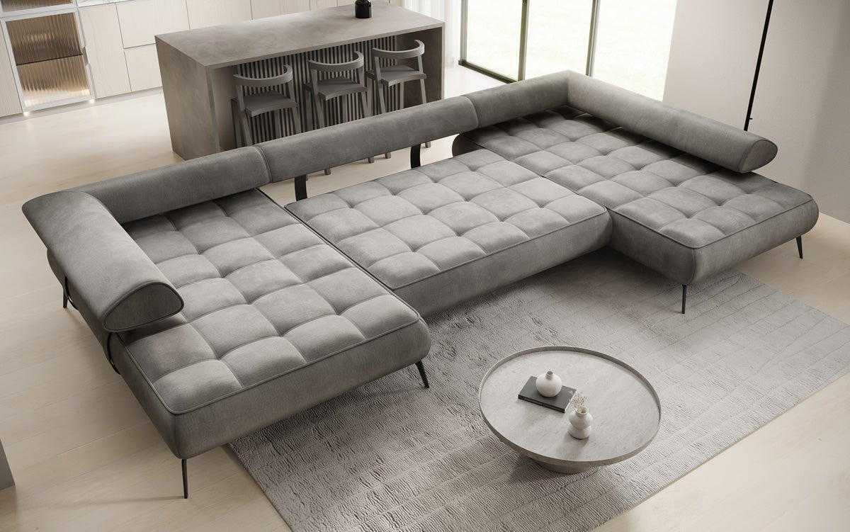 Luxuriöses Sydney U-Sofa aus Samt mit Elektrischer Schlaffunktion & Stauraum