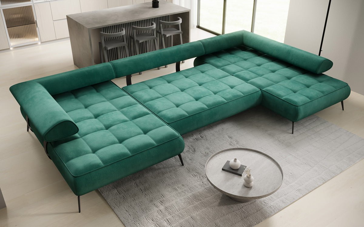 Luxuriöses Sydney U-Sofa aus Samt mit Elektrischer Schlaffunktion & Stauraum