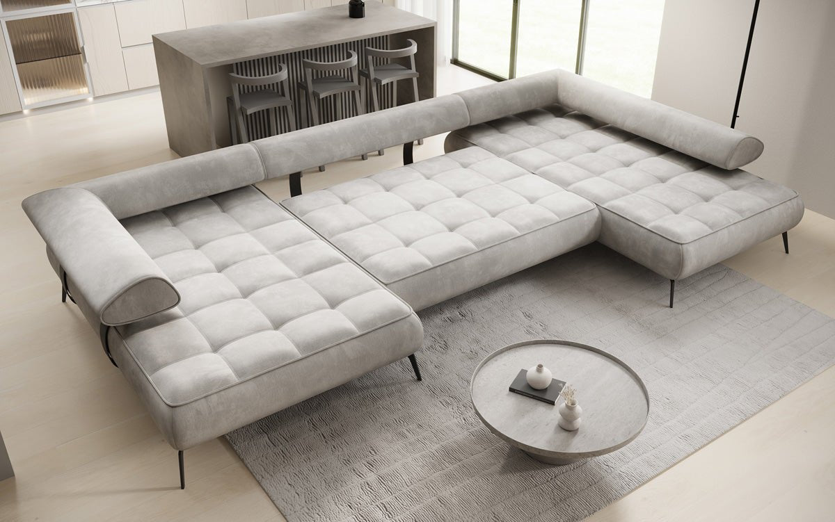 Luxuriöses Sydney U-Sofa aus Samt mit Elektrischer Schlaffunktion & Stauraum