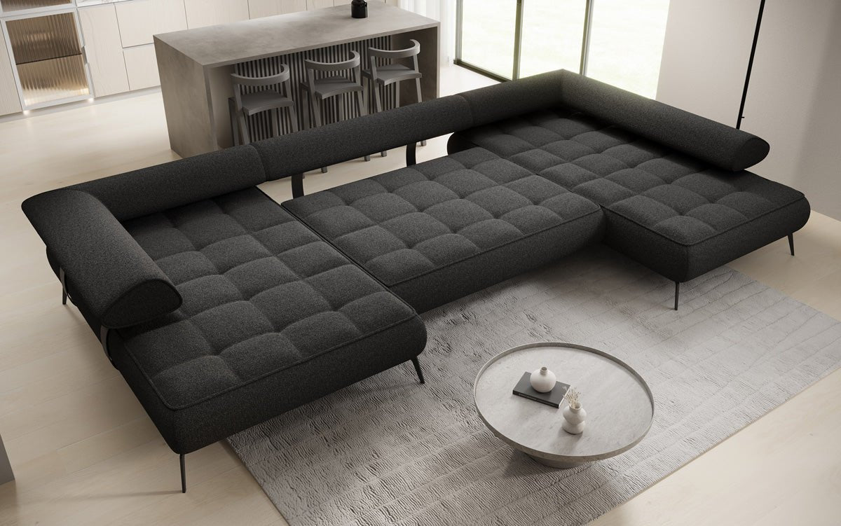 Luxuriöses Designer U-Sofa Sydney Bouclé – Elektrische Schlaffunktion, Stauraum, Höchster Komfort