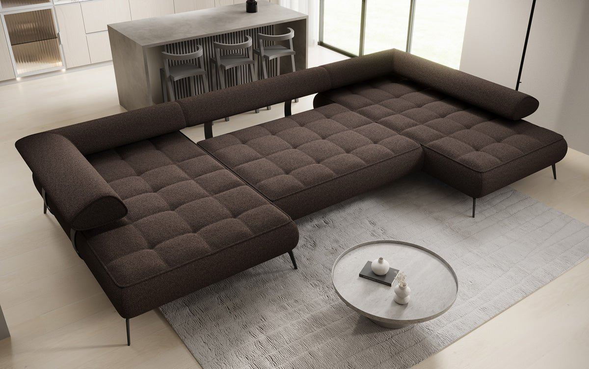 Luxuriöses Designer U-Sofa Sydney Bouclé – Elektrische Schlaffunktion, Stauraum, Höchster Komfort