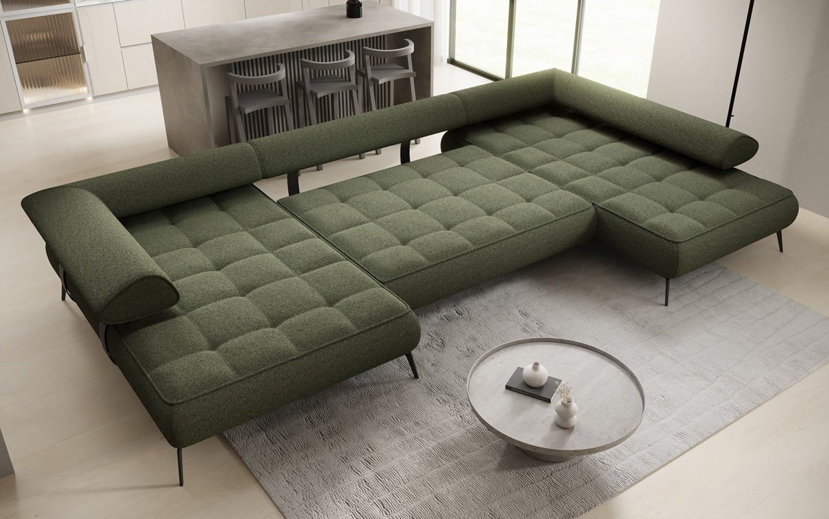 Luxuriöses Designer U-Sofa Sydney Bouclé – Elektrische Schlaffunktion, Stauraum, Höchster Komfort