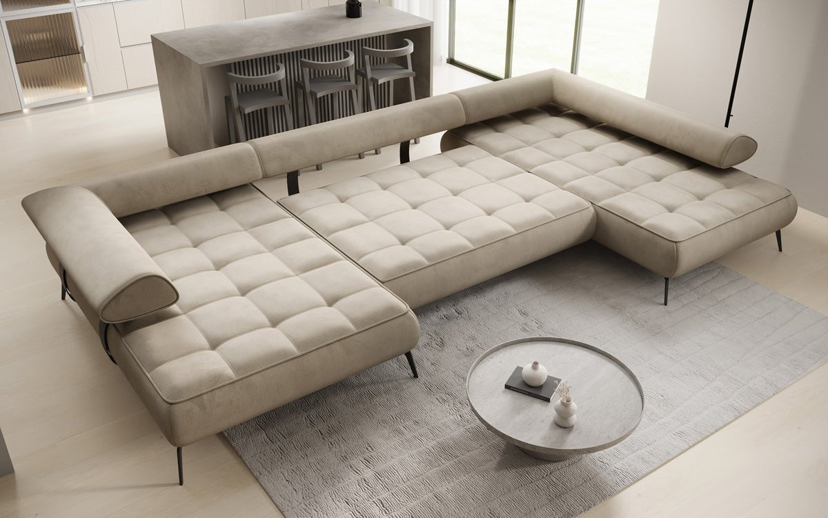 Luxuriöses Sydney U-Sofa aus Samt mit Elektrischer Schlaffunktion & Stauraum