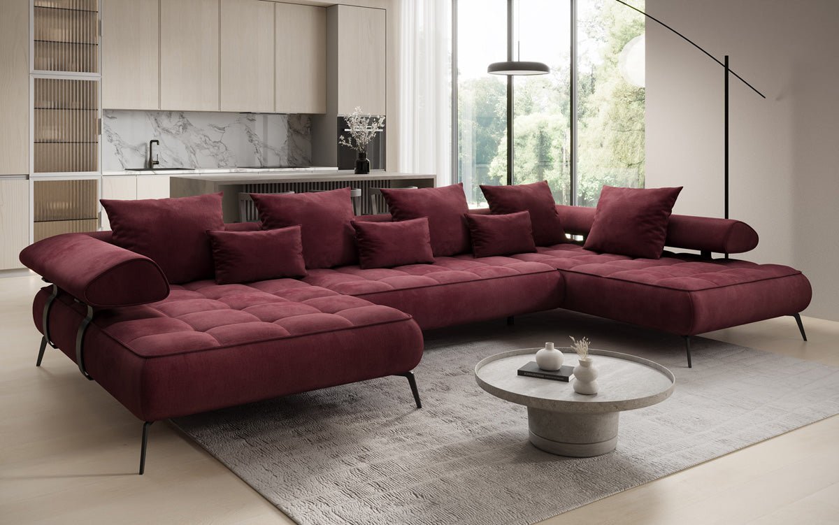 Luxuriöses Sydney U-Sofa aus Samt mit Elektrischer Schlaffunktion & Stauraum