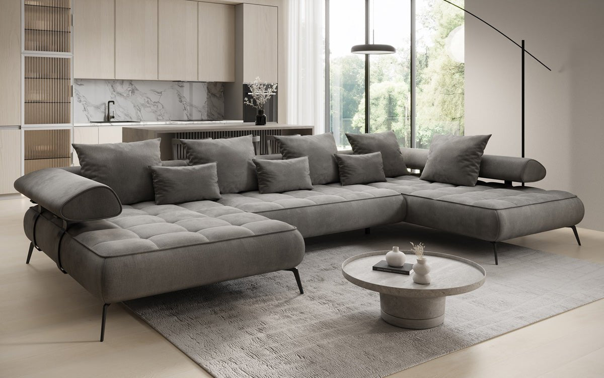 Luxuriöses Sydney U-Sofa aus Samt mit Elektrischer Schlaffunktion & Stauraum