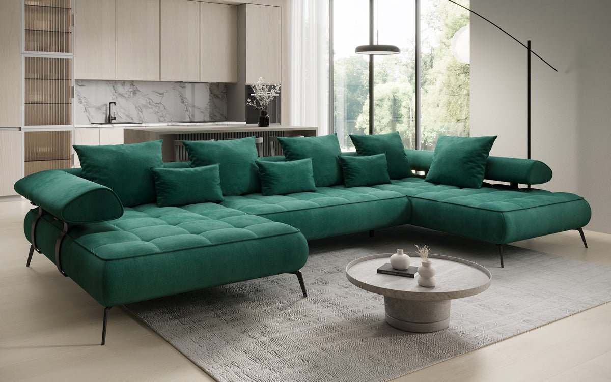 Luxuriöses Sydney U-Sofa aus Samt mit Elektrischer Schlaffunktion & Stauraum