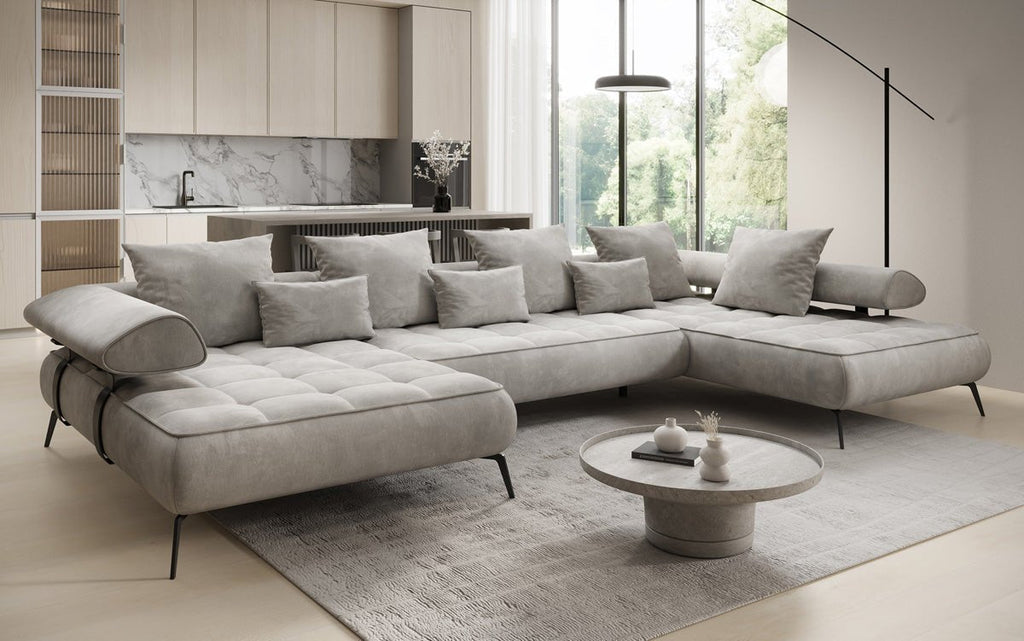 Luxuriöses Sydney U-Sofa aus Samt mit Elektrischer Schlaffunktion & Stauraum