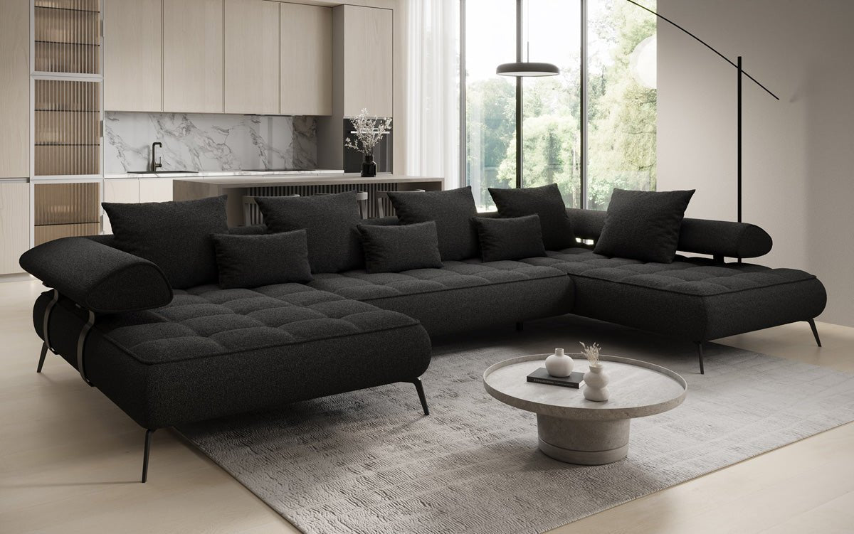Luxuriöses Designer U-Sofa Sydney Bouclé – Elektrische Schlaffunktion, Stauraum, Höchster Komfort