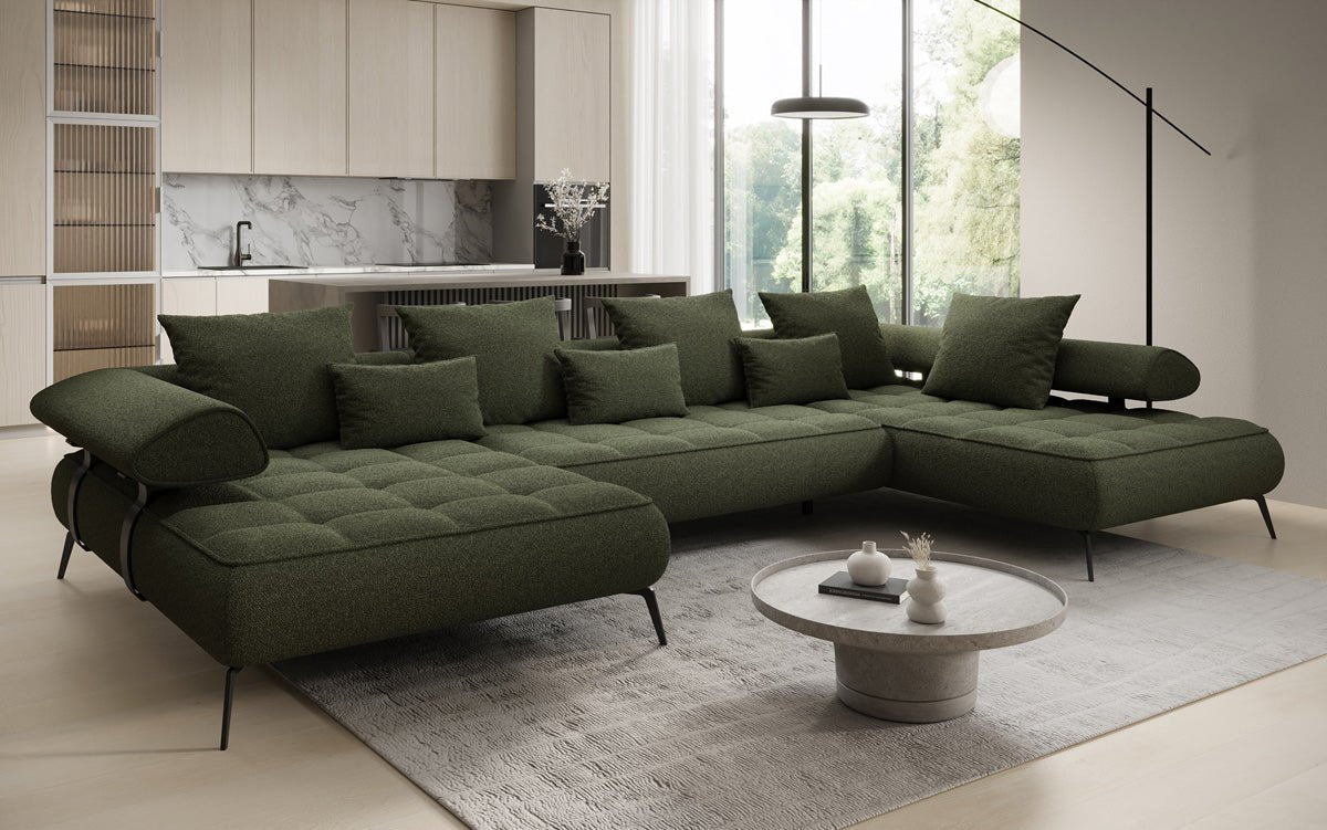 Luxuriöses Designer U-Sofa Sydney Bouclé – Elektrische Schlaffunktion, Stauraum, Höchster Komfort