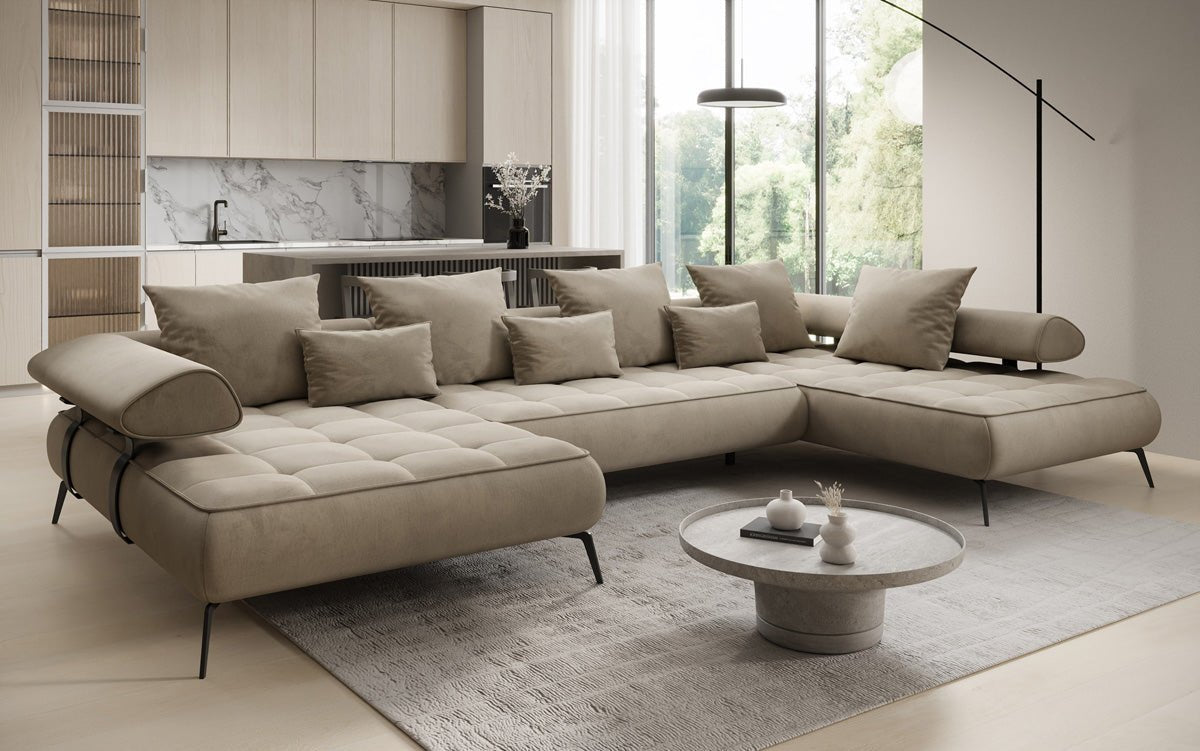 Luxuriöses Sydney U-Sofa aus Samt mit Elektrischer Schlaffunktion & Stauraum