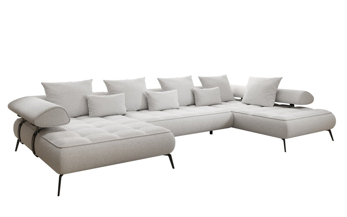 Luxuriöses Designer U-Sofa Sydney Bouclé – Elektrische Schlaffunktion, Stauraum, Höchster Komfort