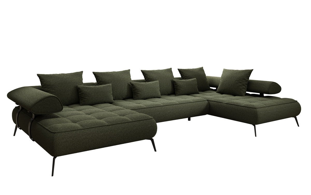 Luxuriöses Designer U-Sofa Sydney Bouclé – Elektrische Schlaffunktion, Stauraum, Höchster Komfort