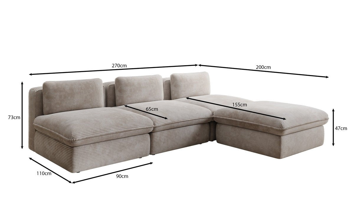 Gemütliches Designer L-Sofa Cuddle aus Cordstoff – Modernes Ecksofa Wohnzimmer