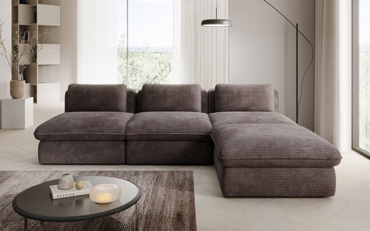 Gemütliches Designer L-Sofa Cuddle aus Cordstoff – Modernes Ecksofa Wohnzimmer