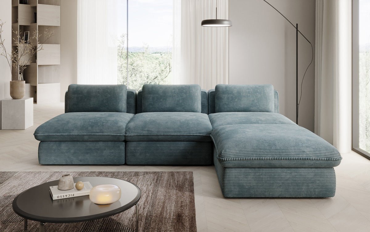 Gemütliches Designer L-Sofa Cuddle aus Cordstoff – Modernes Ecksofa Wohnzimmer