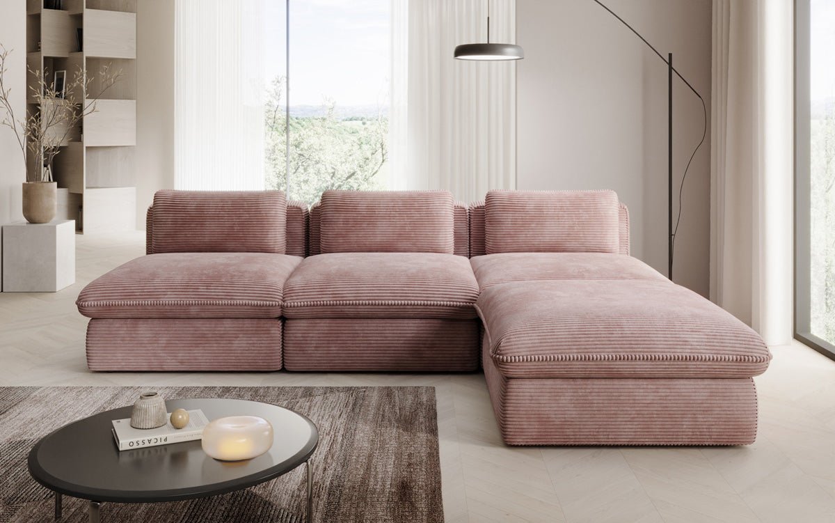 Gemütliches Designer L-Sofa Cuddle aus Cordstoff – Modernes Ecksofa Wohnzimmer