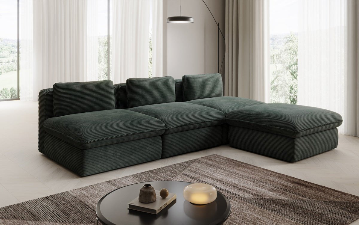Gemütliches Designer L-Sofa Cuddle aus Cordstoff – Modernes Ecksofa Wohnzimmer