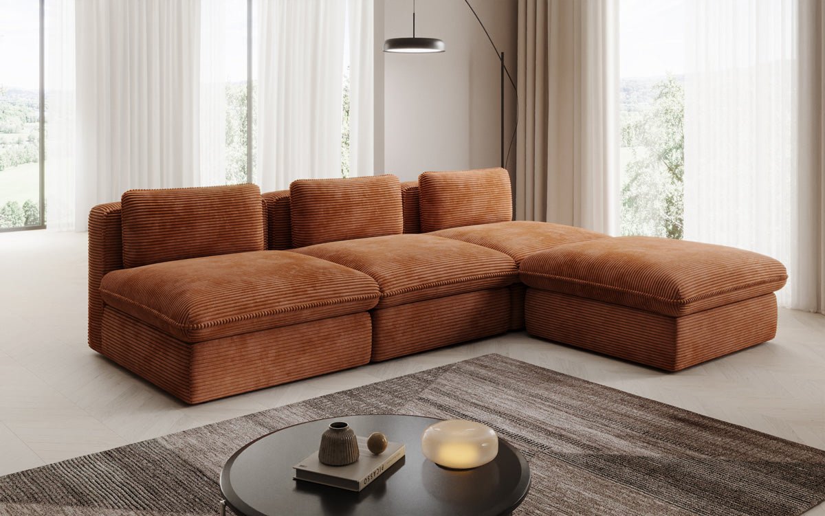 Gemütliches Designer L-Sofa Cuddle aus Cordstoff – Modernes Ecksofa Wohnzimmer