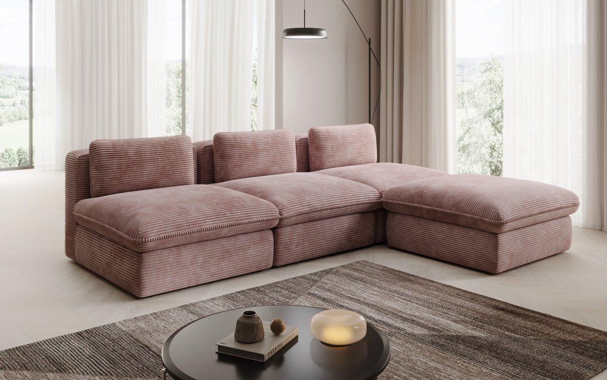 Gemütliches Designer L-Sofa Cuddle aus Cordstoff – Modernes Ecksofa Wohnzimmer