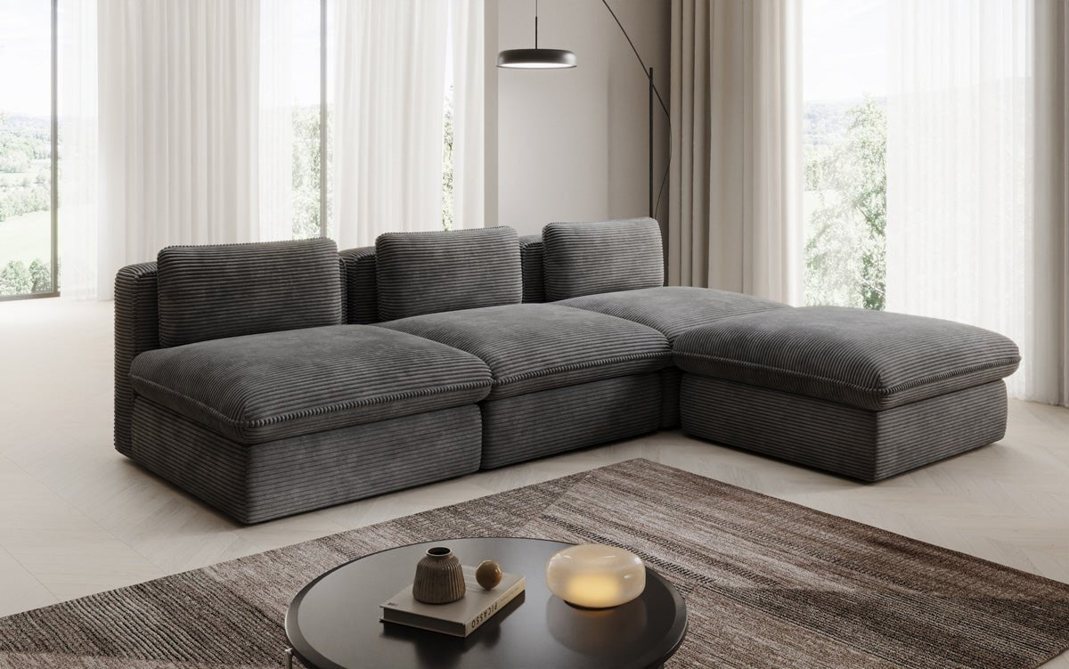 Gemütliches Designer L-Sofa Cuddle aus Cordstoff – Modernes Ecksofa Wohnzimmer