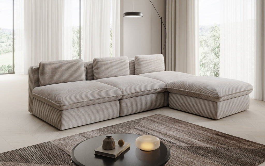 Gemütliches Designer L-Sofa Cuddle aus Cordstoff – Modernes Ecksofa Wohnzimmer