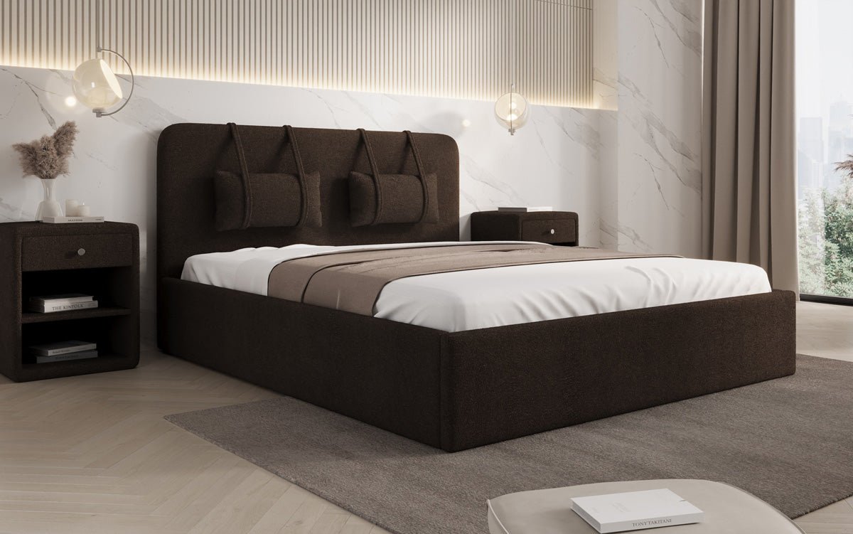 Luxuriöses Designer Polsterbett Alma mit Bouclé-Stoff und Stauraumfunktion