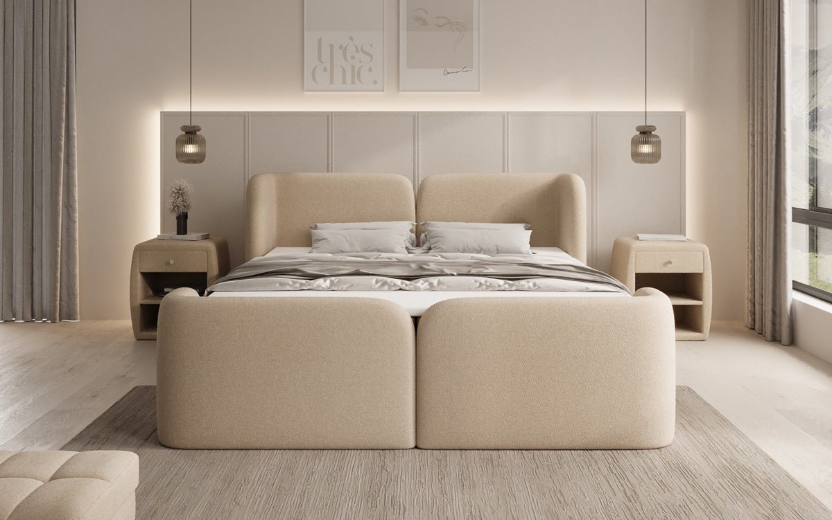 Riva Bouclé Boxspringbett mit Integriertem Stauraum – Luxuriöser Schlafkomfort und Elegantes Design
