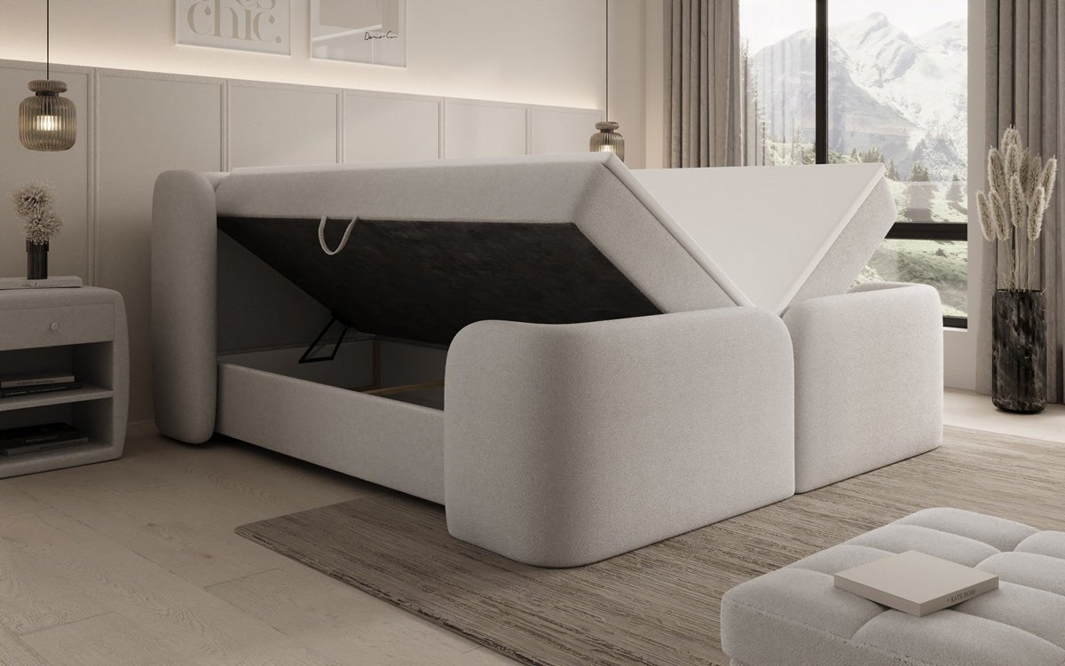 Riva Bouclé Boxspringbett mit Integriertem Stauraum – Luxuriöser Schlafkomfort und Elegantes Design