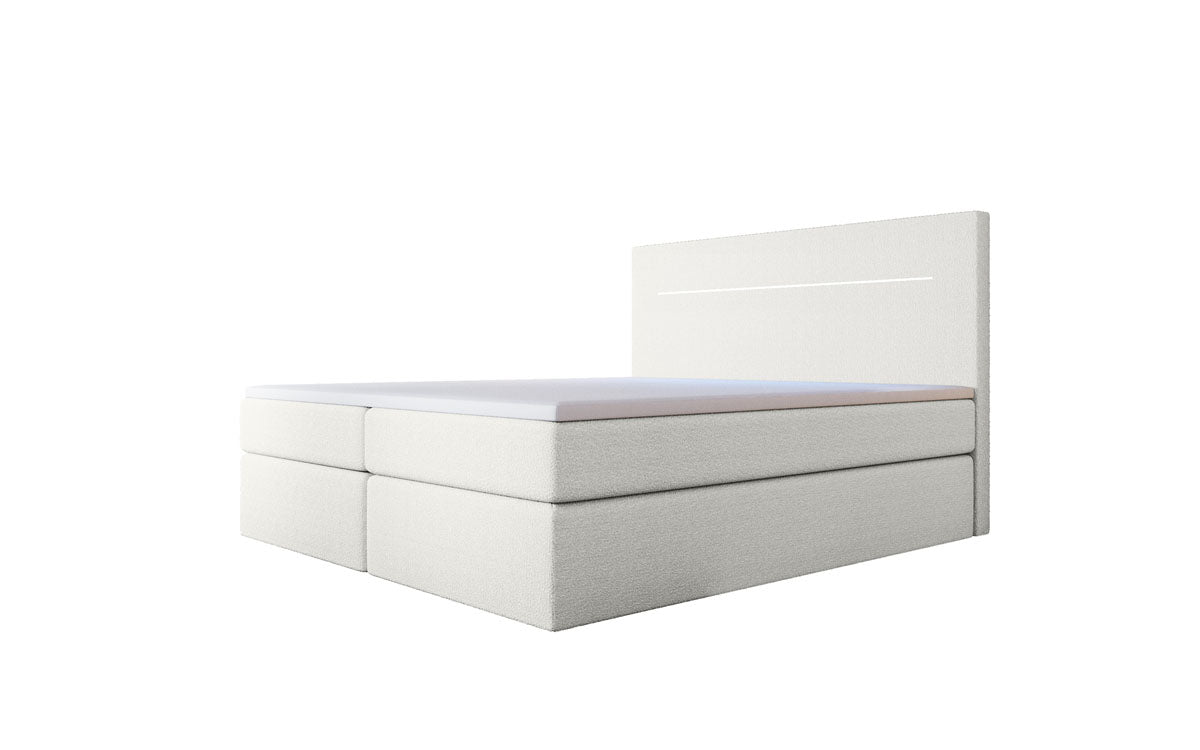Luxuriöses Boxspringbett Sejour Bouclé mit LED-Beleuchtung & Stauraum