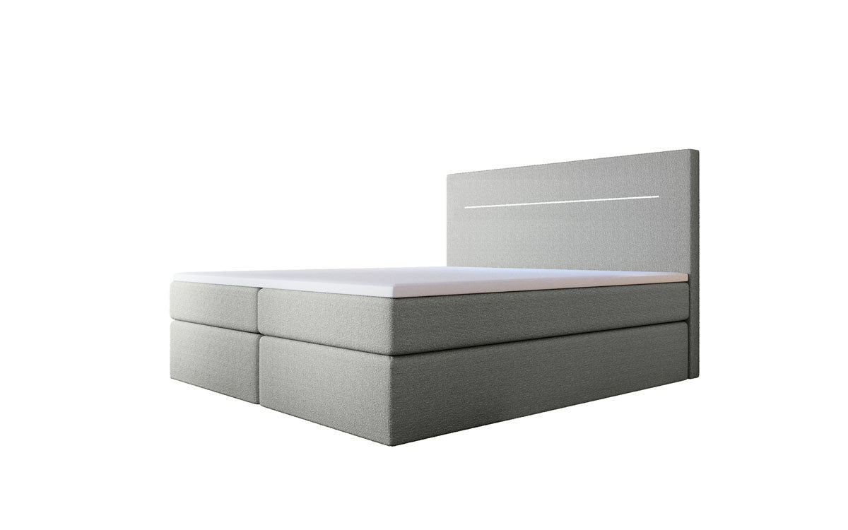 Luxuriöses Boxspringbett Sejour Bouclé mit LED-Beleuchtung & Stauraum