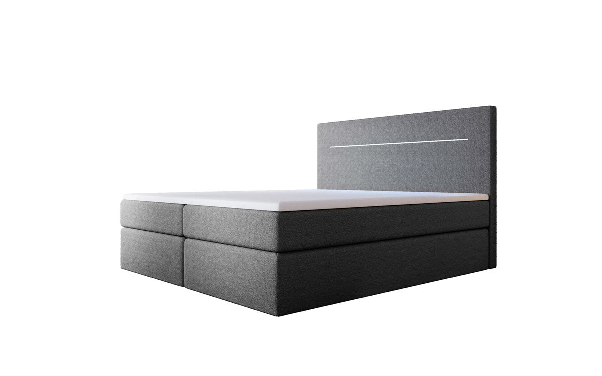 Luxuriöses Boxspringbett Sejour Bouclé mit LED-Beleuchtung & Stauraum