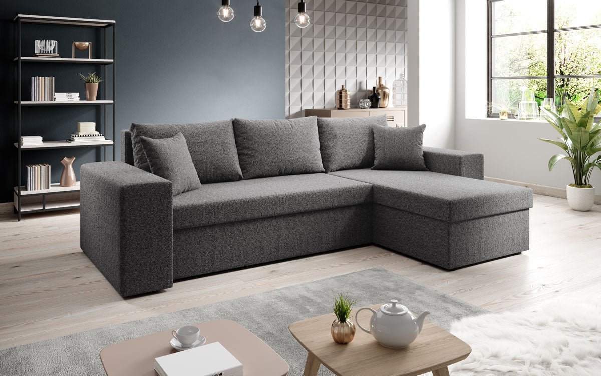 Luxuriöses Designer Ecksofa Denver Bouclé: Schlaf- und Klappfunktion für modernes Wohnen