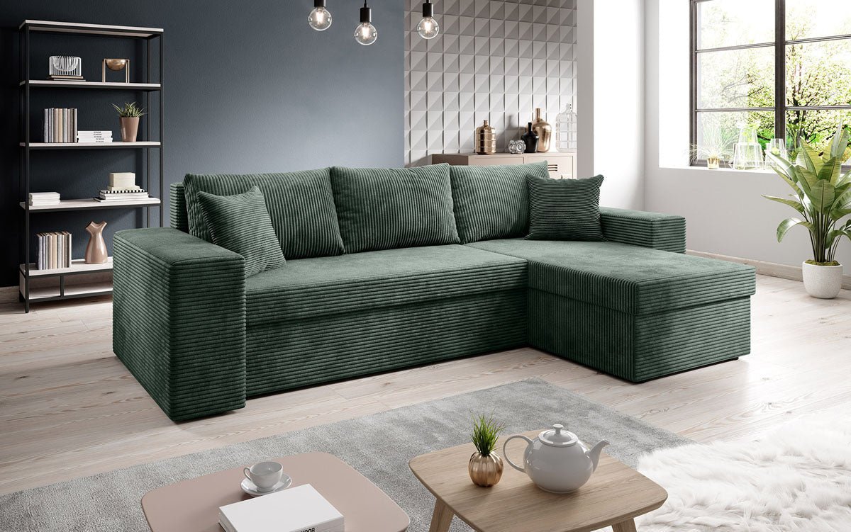 Denver Design Cord Ecksofa mit Schlaffunktion – Verwandlungssofa für Modernen Wohnkomfort